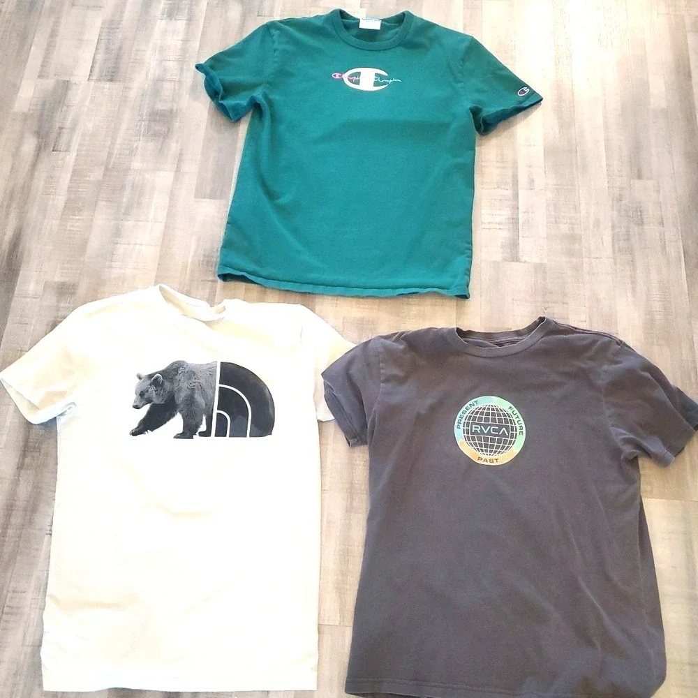 Men's Medium The North Face T-shirt BEAR RVCA T Shirt Champion Lot of 3‎ Youth